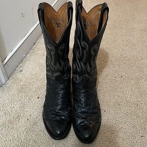 Tony Lama 9D Black Leather Ostrich Cowboy Boots